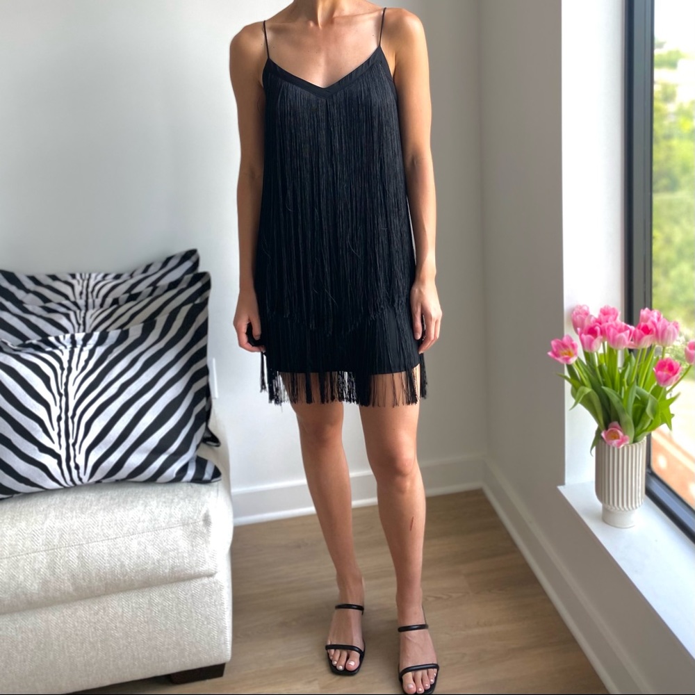 Black fringe mini dress